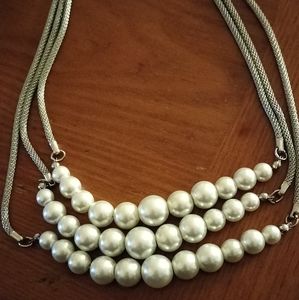 3 Layer silver and pearl necklace
